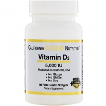 Витамины California Gold Nutrition, Витамин D3, 5000 IU, 90 рыбных желатиновых капсул